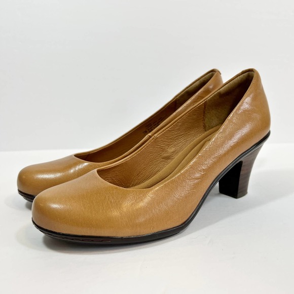 Sofft Shoes Sofft Velma Leather Low Block Heel Womens Size 7 Tan